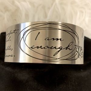 “I am enough” Inspirational Silver Cuff by Vera Viva, NWOT/UNWORN